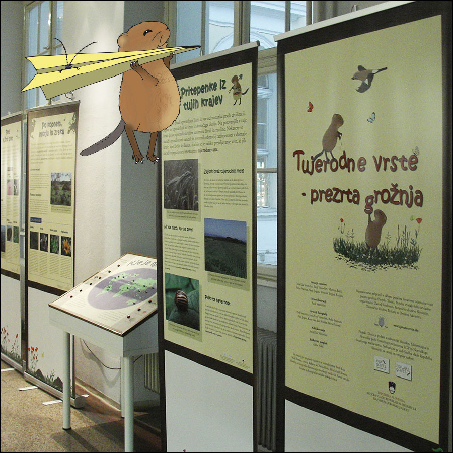 Nana the Muskrat with an exhibition on Invasive species.